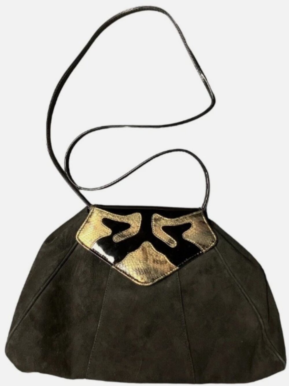 VINTAGE JASMIN SNAKESKIN AND LEATHER SUEDE BLACK SHOULDER BAG OR CROSSBODY